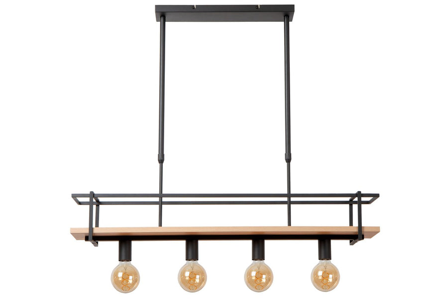 Suspension Milonga 4 lumières noire, bois