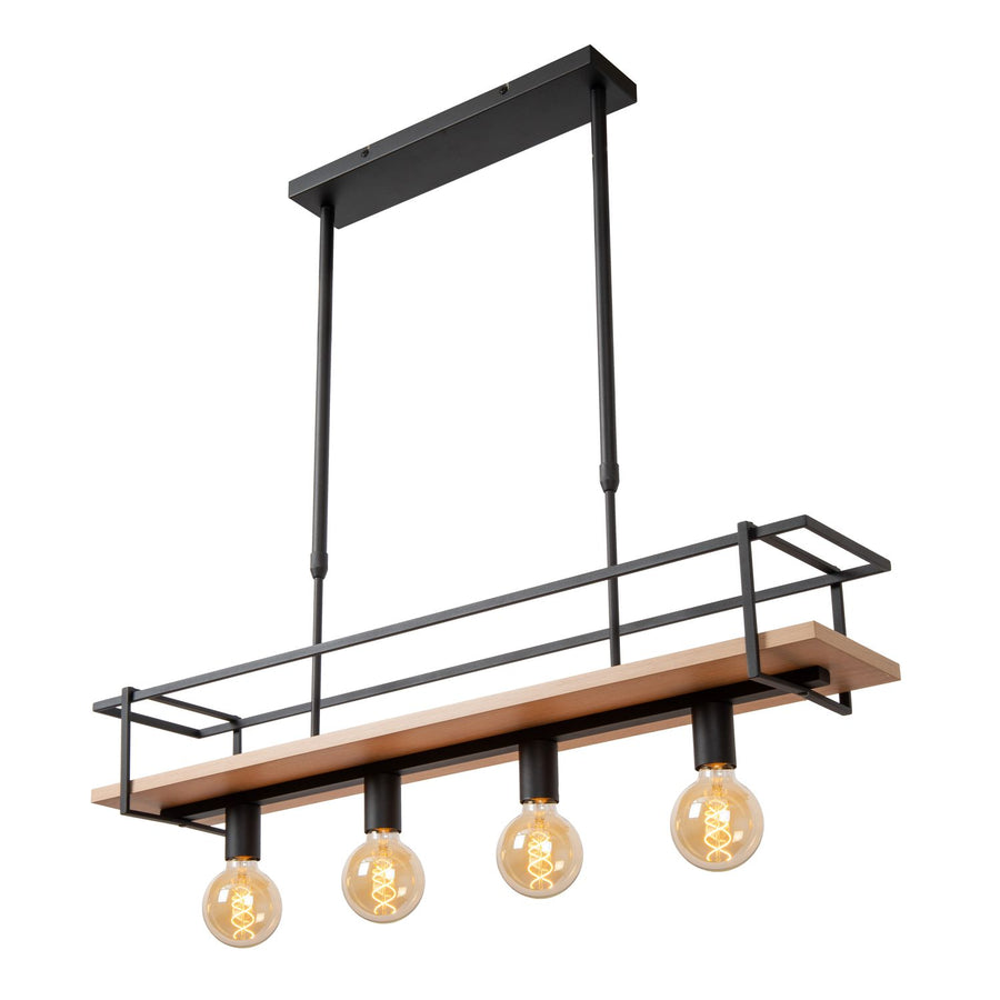 Suspension Milonga 4 lumières noire, bois