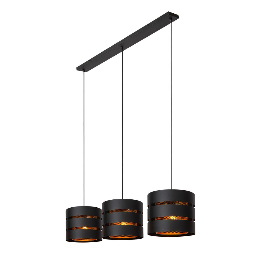 Suspension Rosas 3 lumières noire et dorée mat, L 130 cm