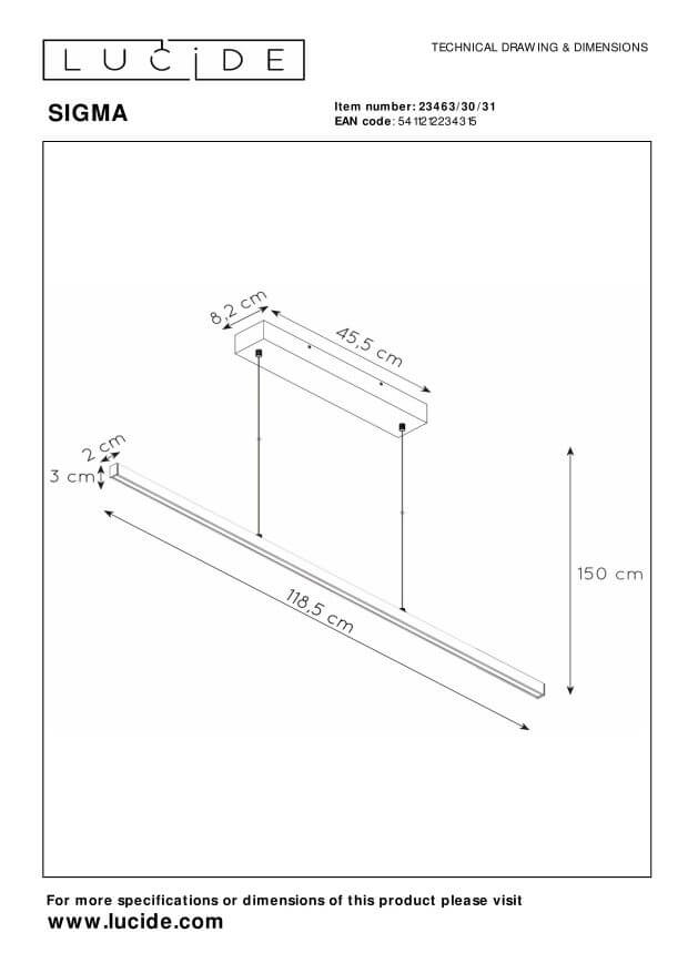 Suspension Sigma blanche, L 120 cm