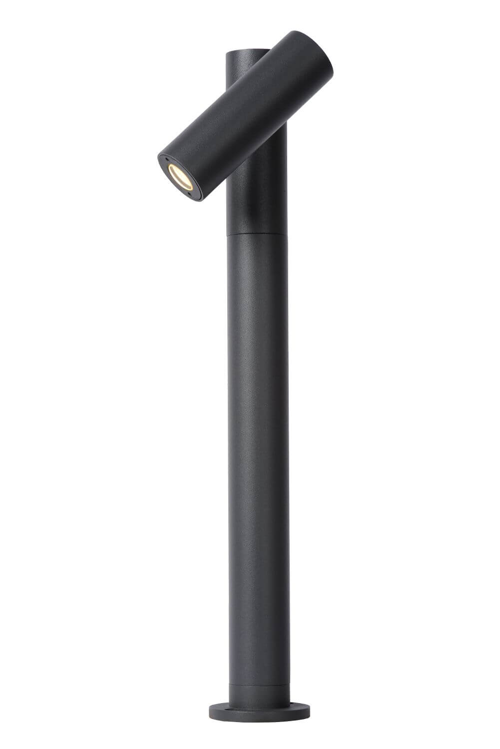 Vue produit de face sur fond blanc, borne cylindrique anthracite entière