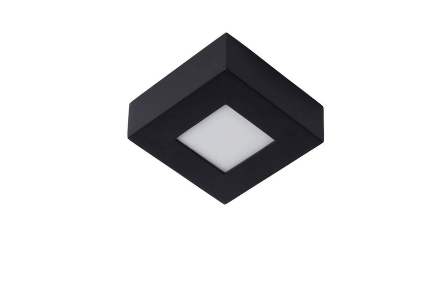 Produit éteint, plafonnier carré noir et diffuseur blanc dépoli de face