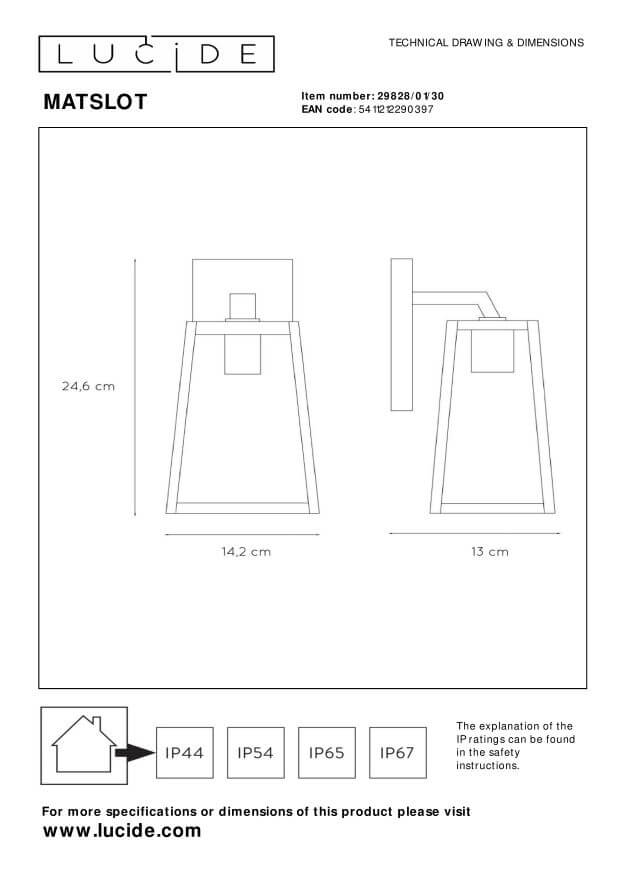 Applique extérieure Matslot noire, H 24,6 cm