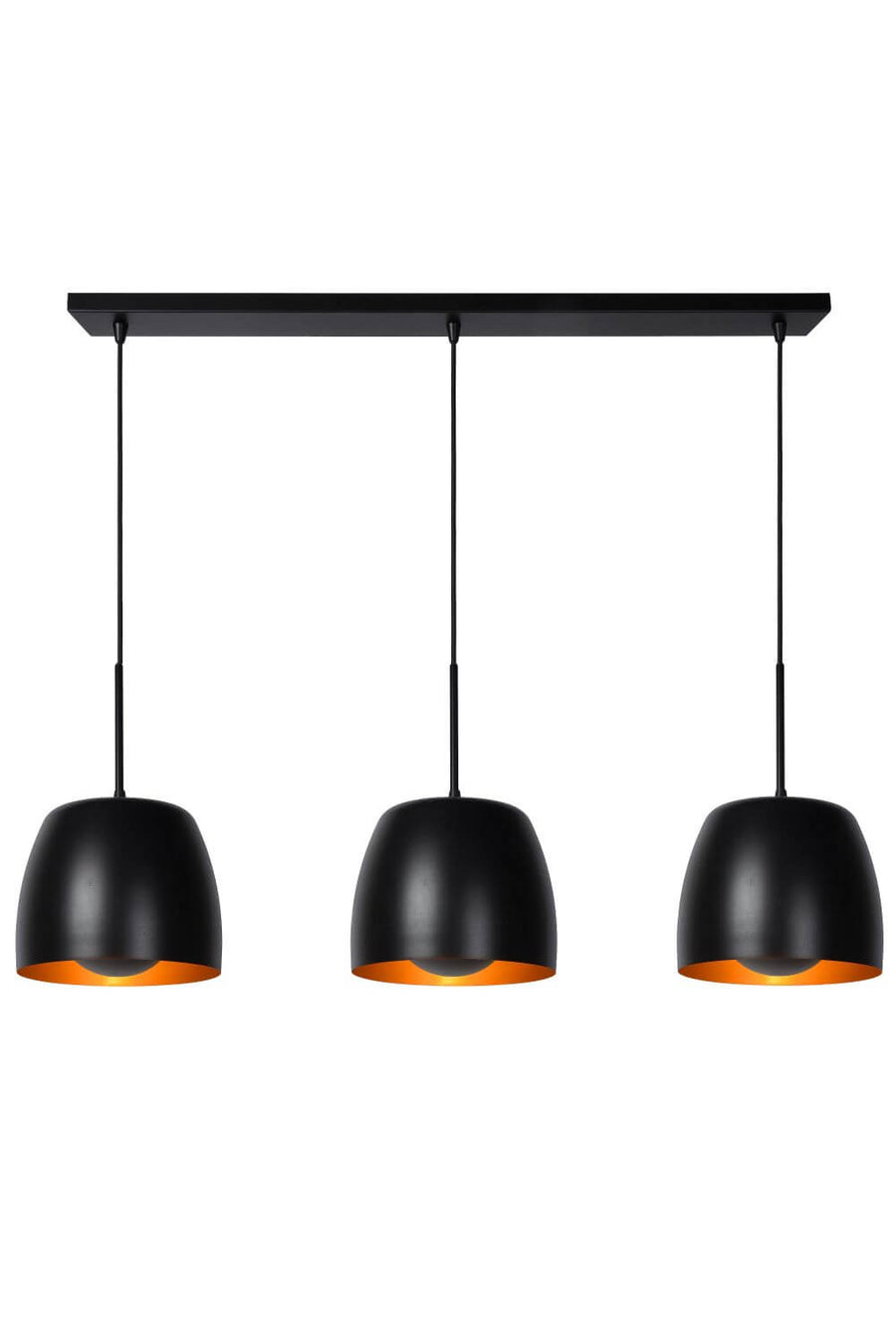 Suspension Nolan 3 lumières noire et dorée mat