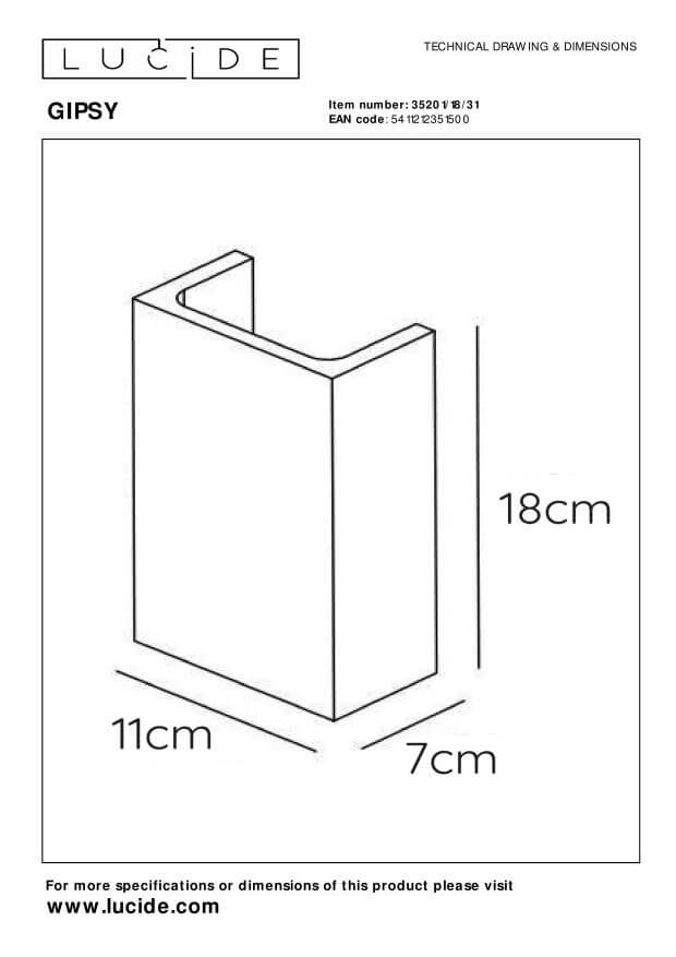 Applique murale Gipsy blanche, plâtre, H 18 cm (35201/18/31)