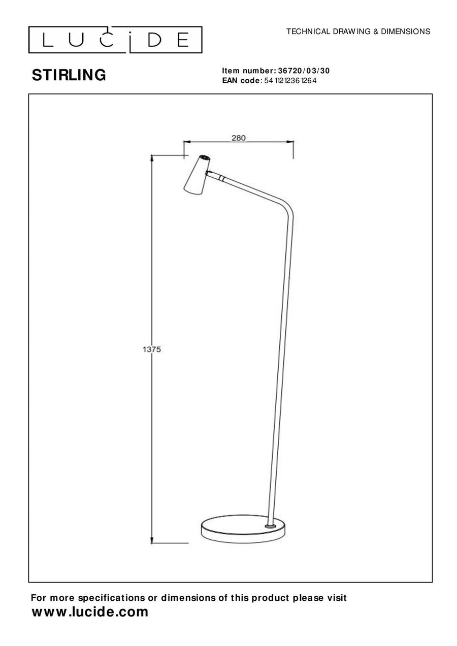 Schéma technique du lampadaire avec cotes en millimètres et références produit.