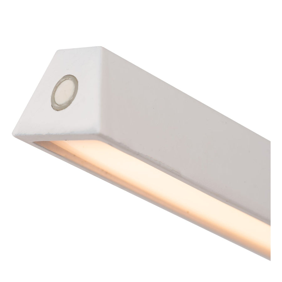 Détail de la tête lumineuse LED allumée et de son interrupteur circulaire