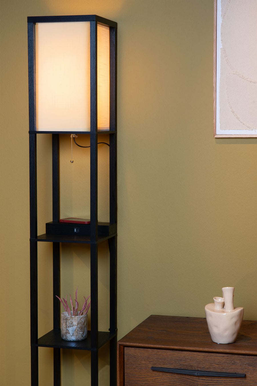 Lampadaire Menno noir et beige, coton, H 162,7 cm
