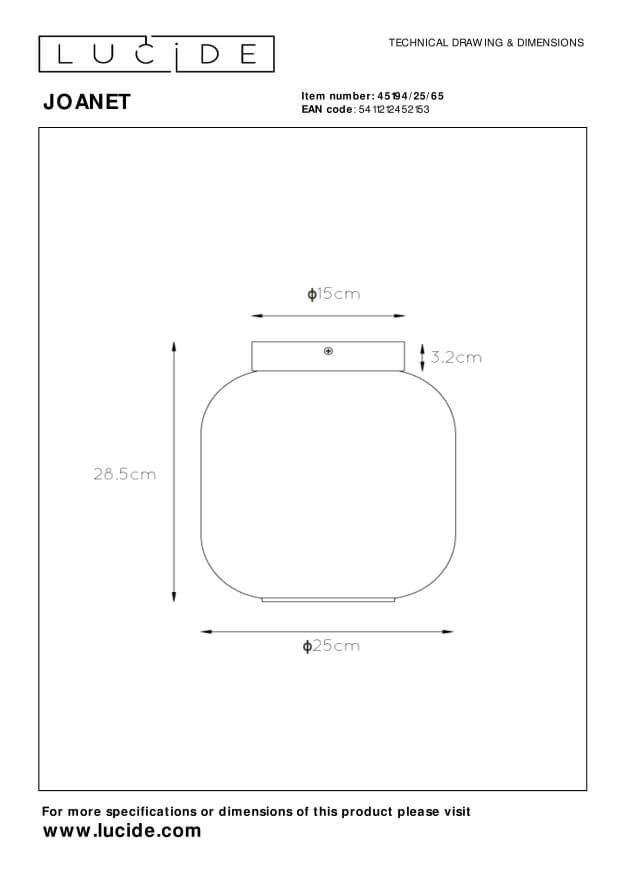 Schéma technique avec dimensions du plafonnier : diamètre et hauteur.