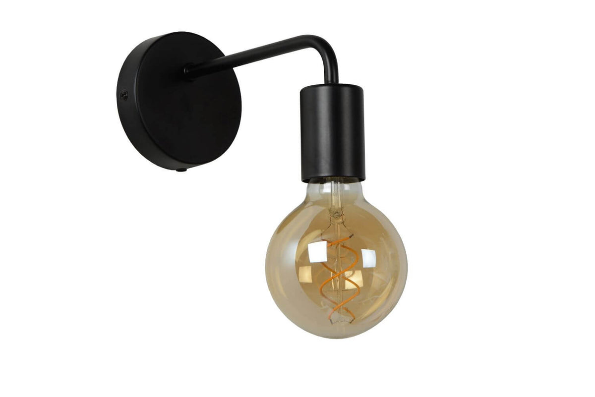 Second angle du luminaire, montrant la douille cylindrique et l'ampoule dorée éteinte