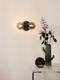 Applique murale Tycho 2 lumières noire et fumée, verre