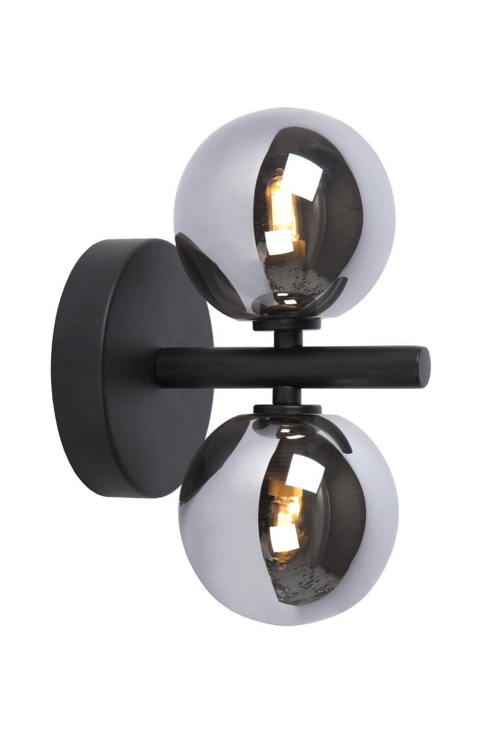 Applique murale Tycho 2 lumières noire et fumée, verre