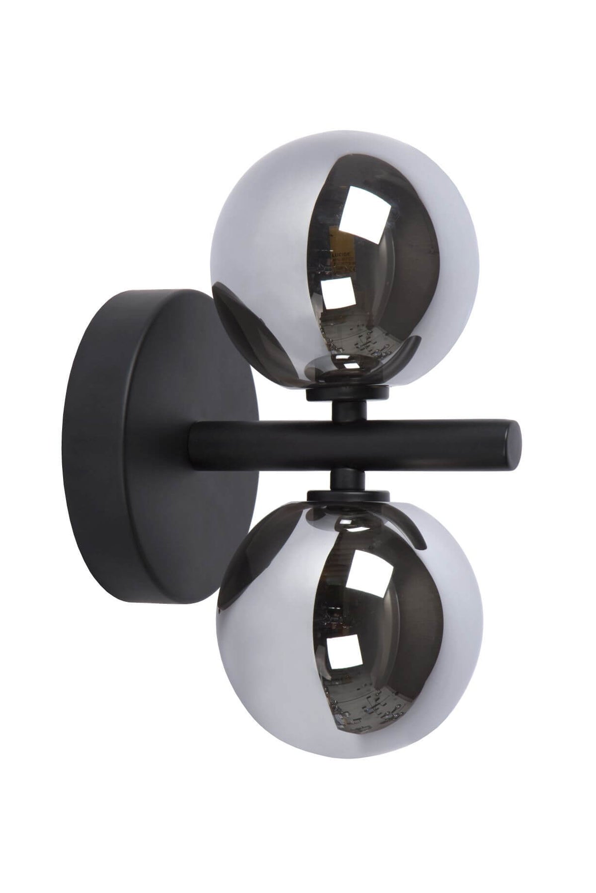 Applique murale Tycho 2 lumières noire et fumée, verre