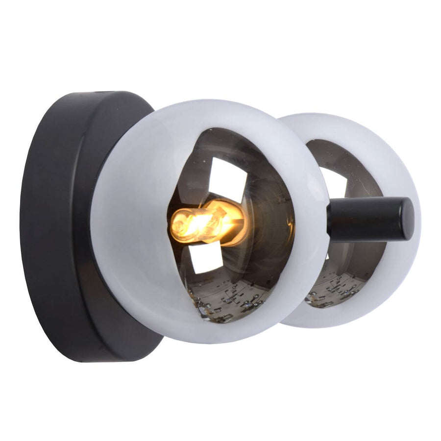 Applique murale Tycho 2 lumières noire et fumée, verre