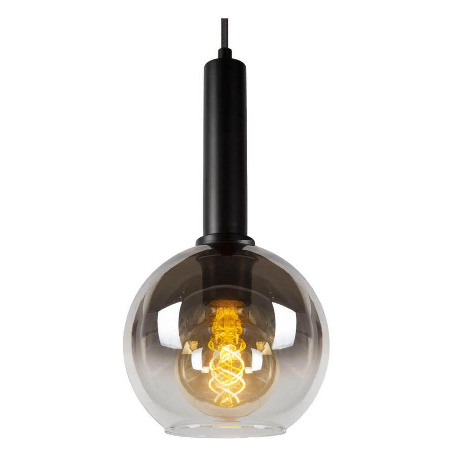Suspension Marius 5 lumières noire et fumée, verre