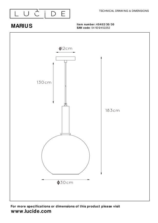 Suspension Marius noire et fumée, verre