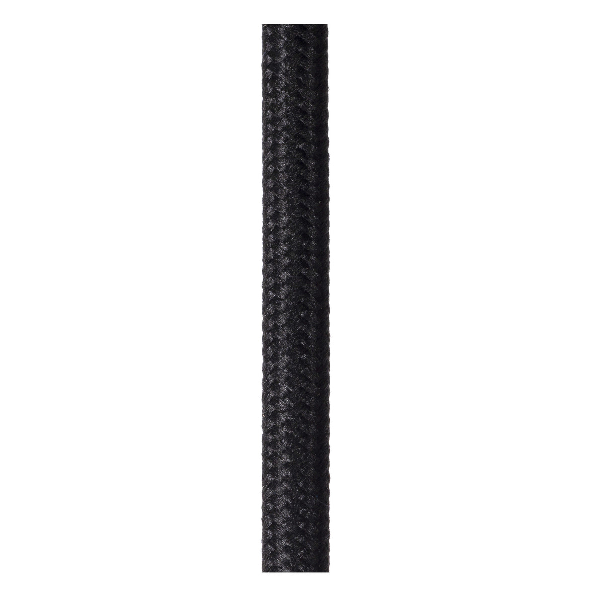 Détail du câble textile noir tressé utilisé pour suspendre les luminaires.