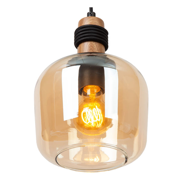 Suspension Ilona 3 lumières ambrée et noire, verre
