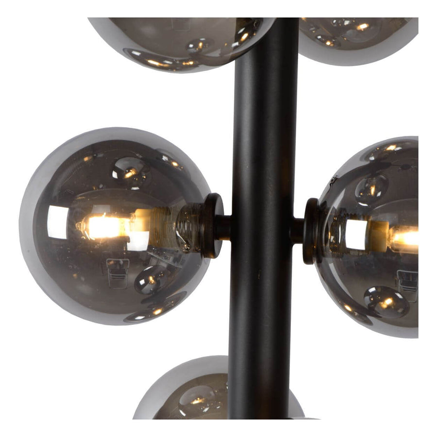 Suspension Tycho 6 lumières noire et fumée, verre