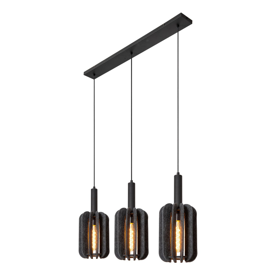 Suspension Rafal 3 lumières grise et noire, L 98 cm