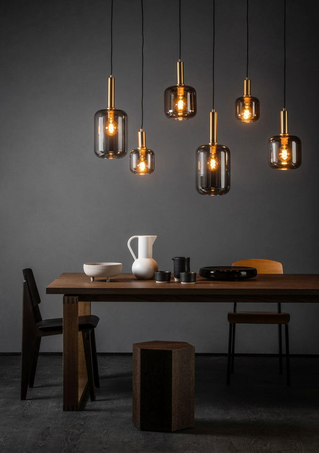 Suspension Joanet 6 lumières fumée et grise, verre