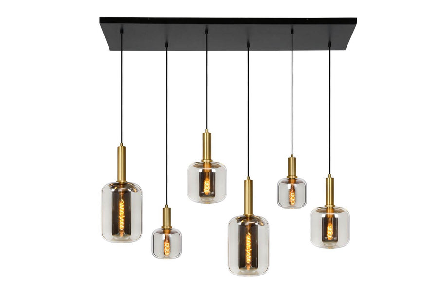 Suspension Joanet 6 lumières fumée et grise, verre