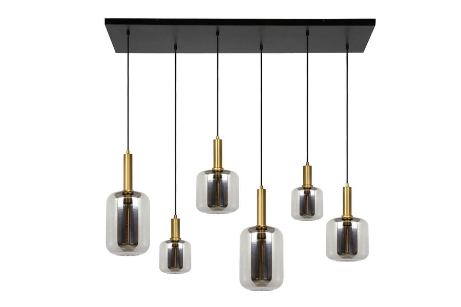 Suspension Joanet 6 lumières fumée et grise, verre