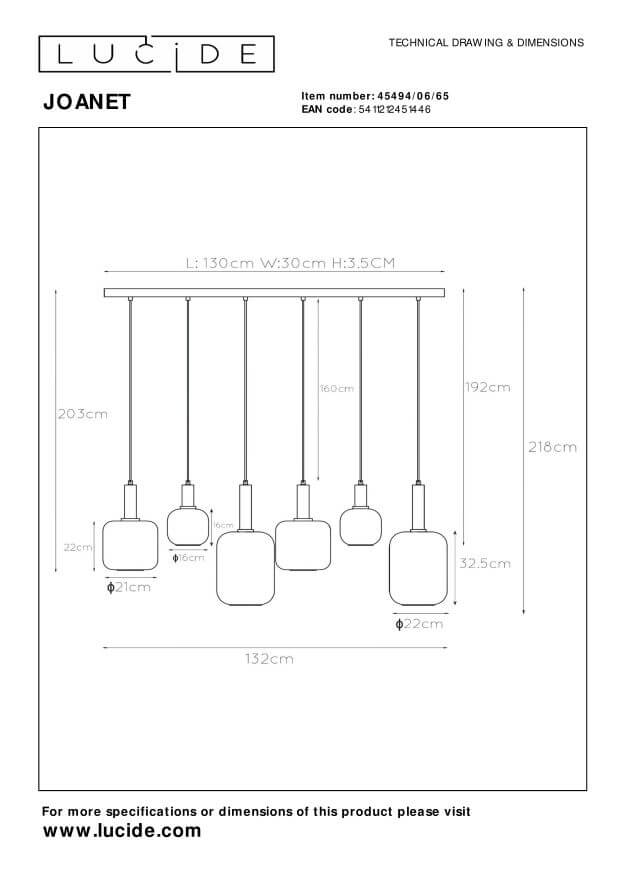 Suspension Joanet 6 lumières fumée et grise, verre