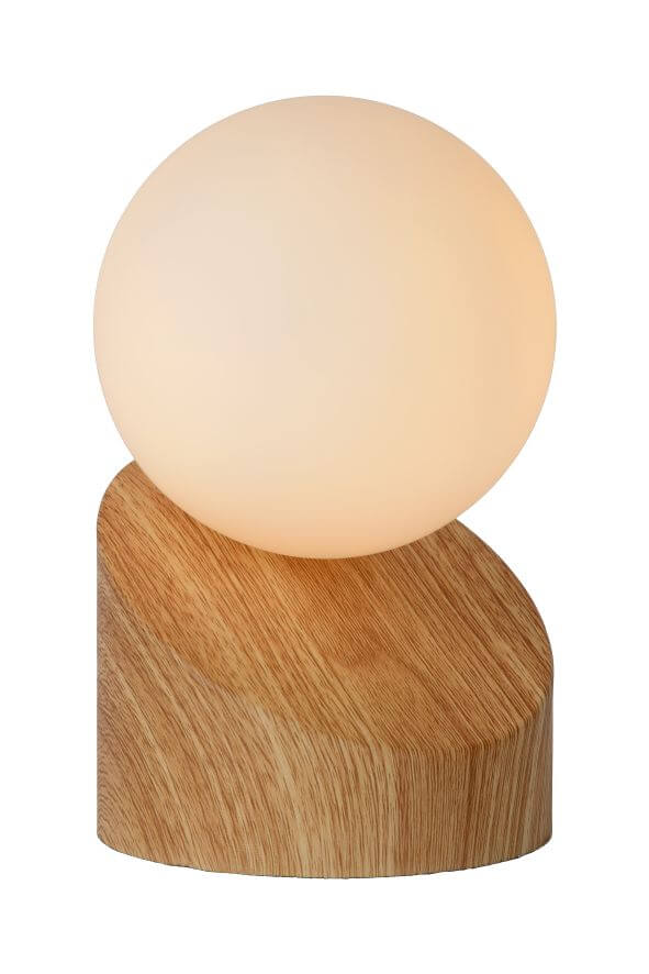 Lampe à poser LEN bois clair et opale, verre