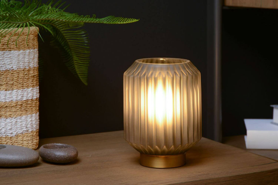 Lampe à poser Sueno grise et dorée mat, verre