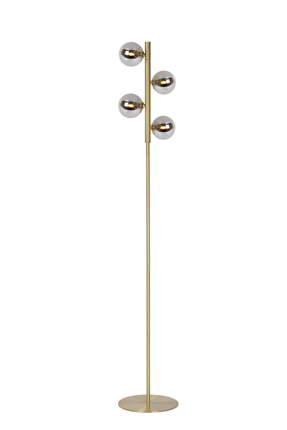 Lampadaire Tycho 4 lumières doré mat et fumé, verre