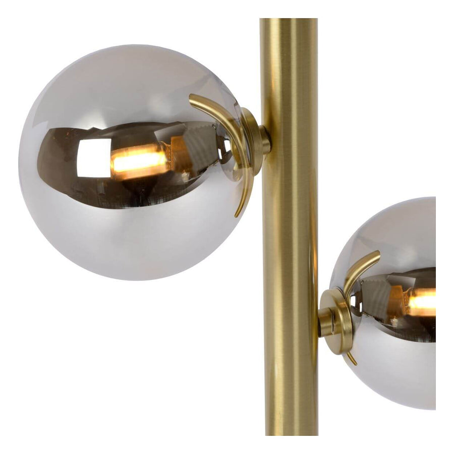 Lampadaire Tycho 4 lumières doré mat et fumé, verre