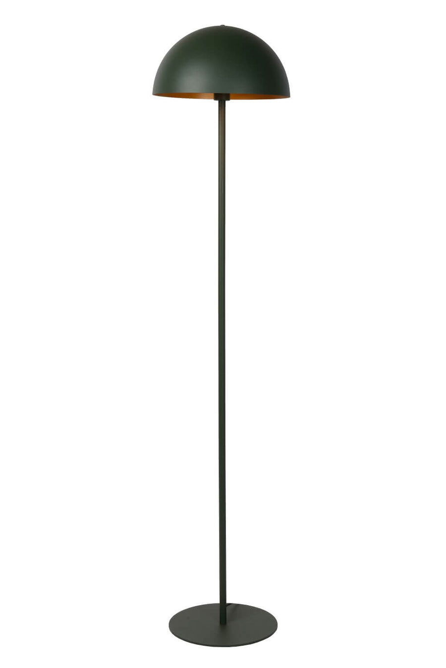 Second angle du lampadaire vert sur fond blanc, montrant l'intérieur doré de l'abat-jour