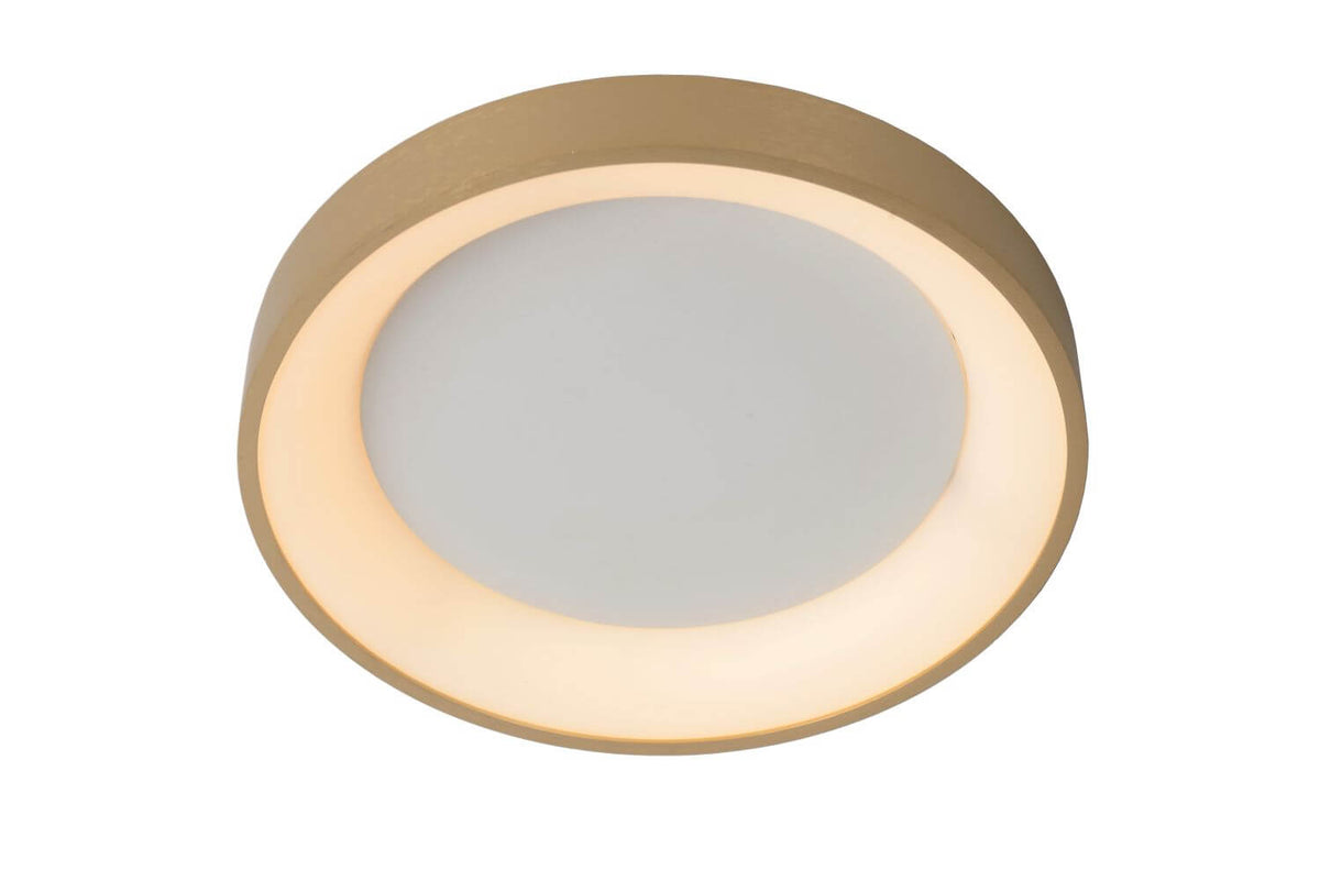 Plafonnier Vidal doré mat et opale, Ø 28 cm