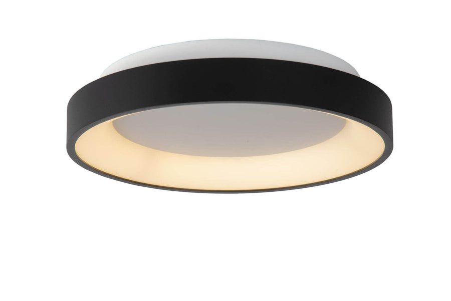 Même plafonnier lumineux, gros plan sur le bandeau noir et la coupole opaline