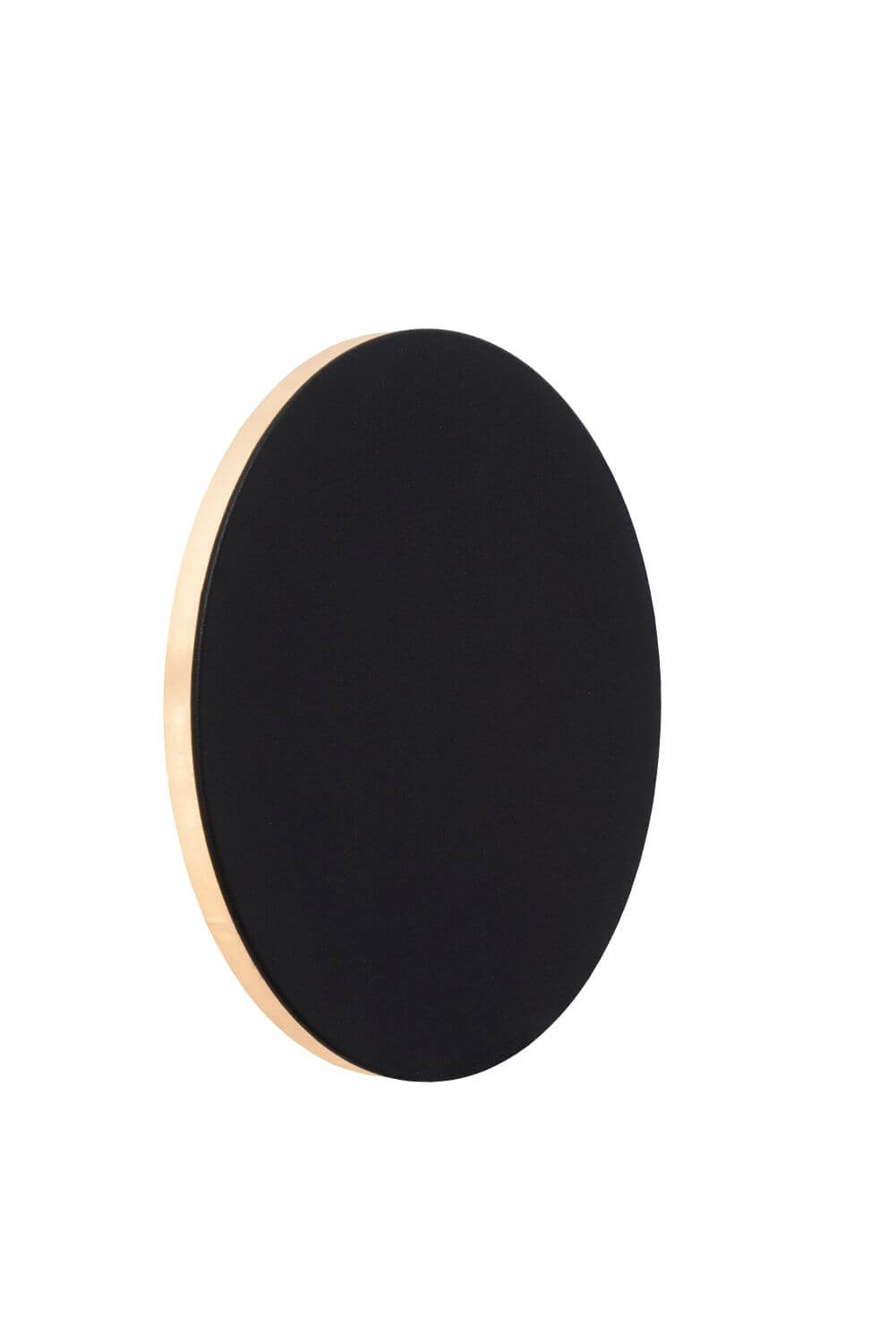 Vue de profil du disque noir avec contour doré, finition laiton vue de côté
