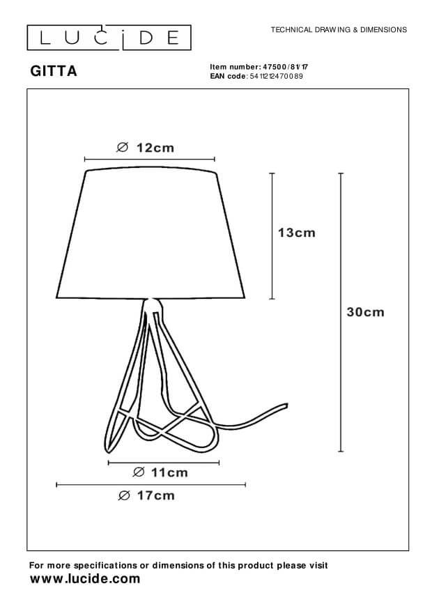 Lampe à poser Gitta cuivrée et blanche, coton