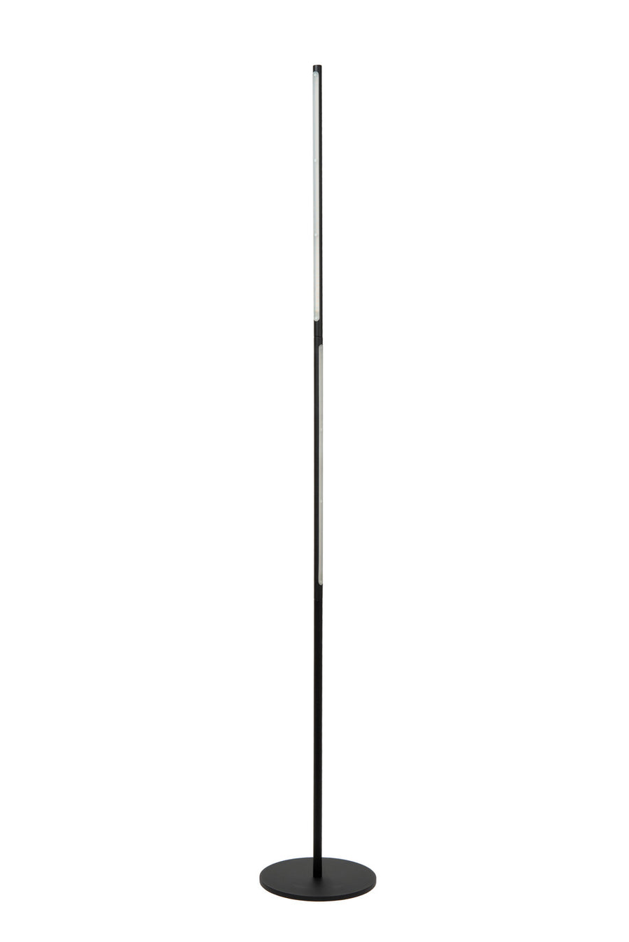 Détail du fût noir mat et de la partie éclairée en haut du lampadaire.
