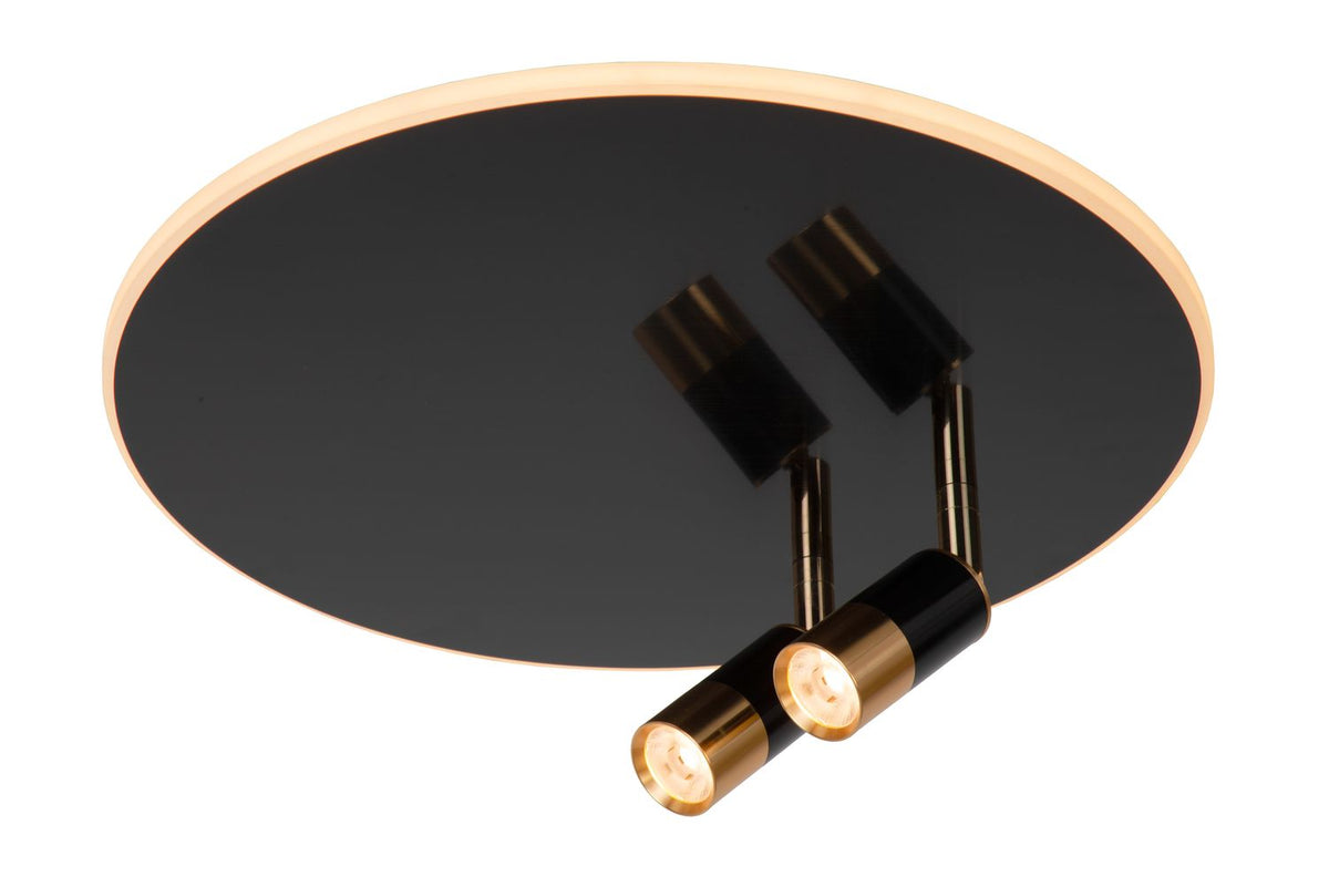 Vue du produit sur fond blanc, anneau LED allumé et spots noirs dorés
