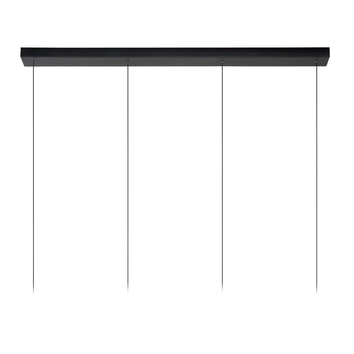 Détail du support plafond rectangulaire noir et de ses quatre câbles