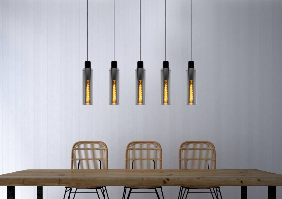 Suspension Orlando 5 lumières fumée et grise, verre