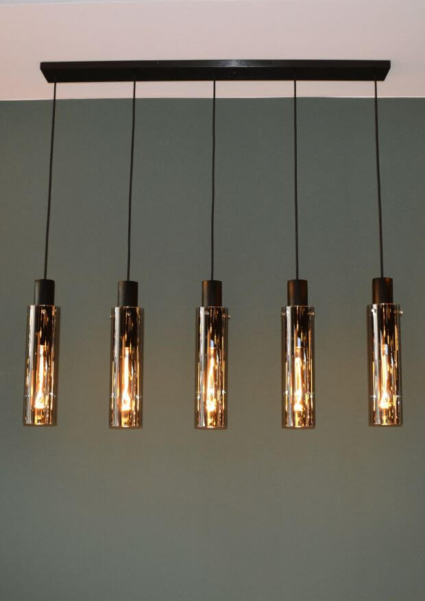 Suspension Orlando 5 lumières fumée et grise, verre