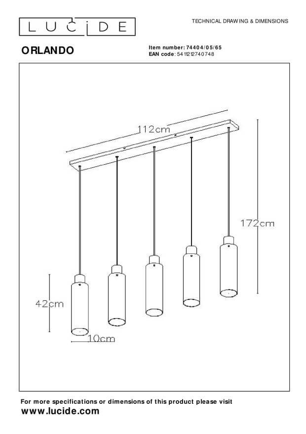Suspension Orlando 5 lumières fumée et grise, verre