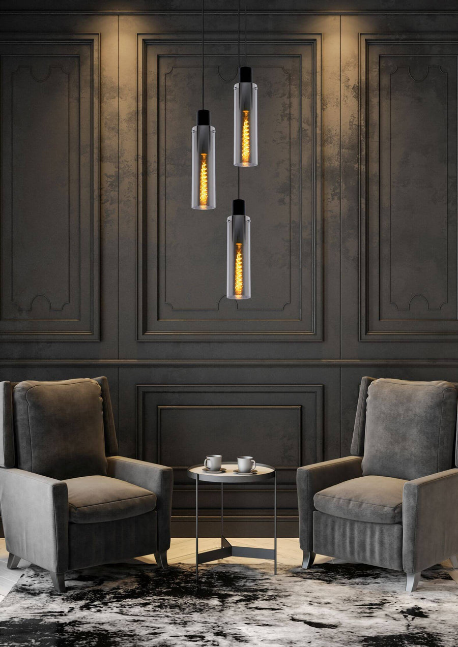 Suspension Orlando 3 lumières fumée et grise, verre