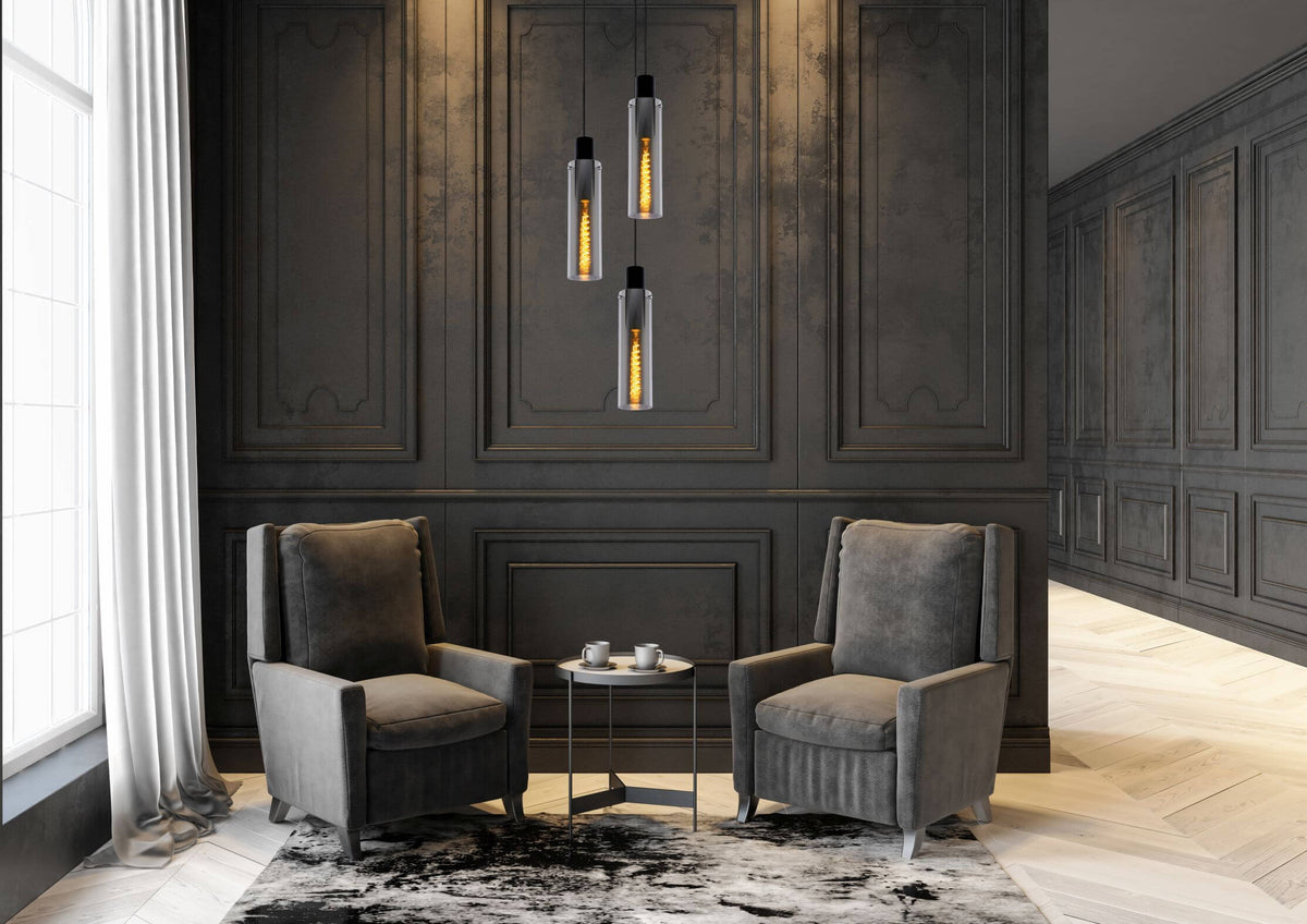 Suspension Orlando 3 lumières fumée et grise, verre