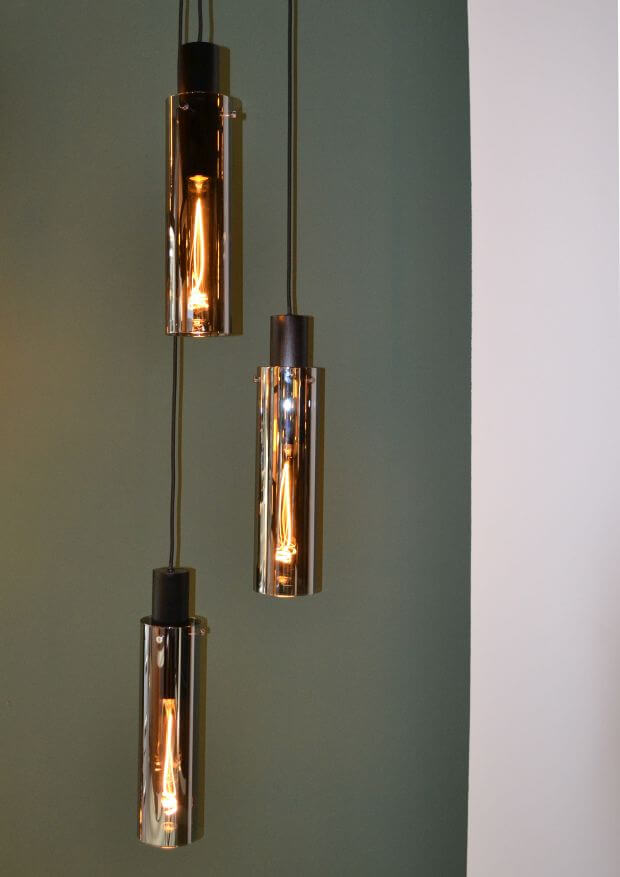Suspension Orlando 3 lumières fumée et grise, verre
