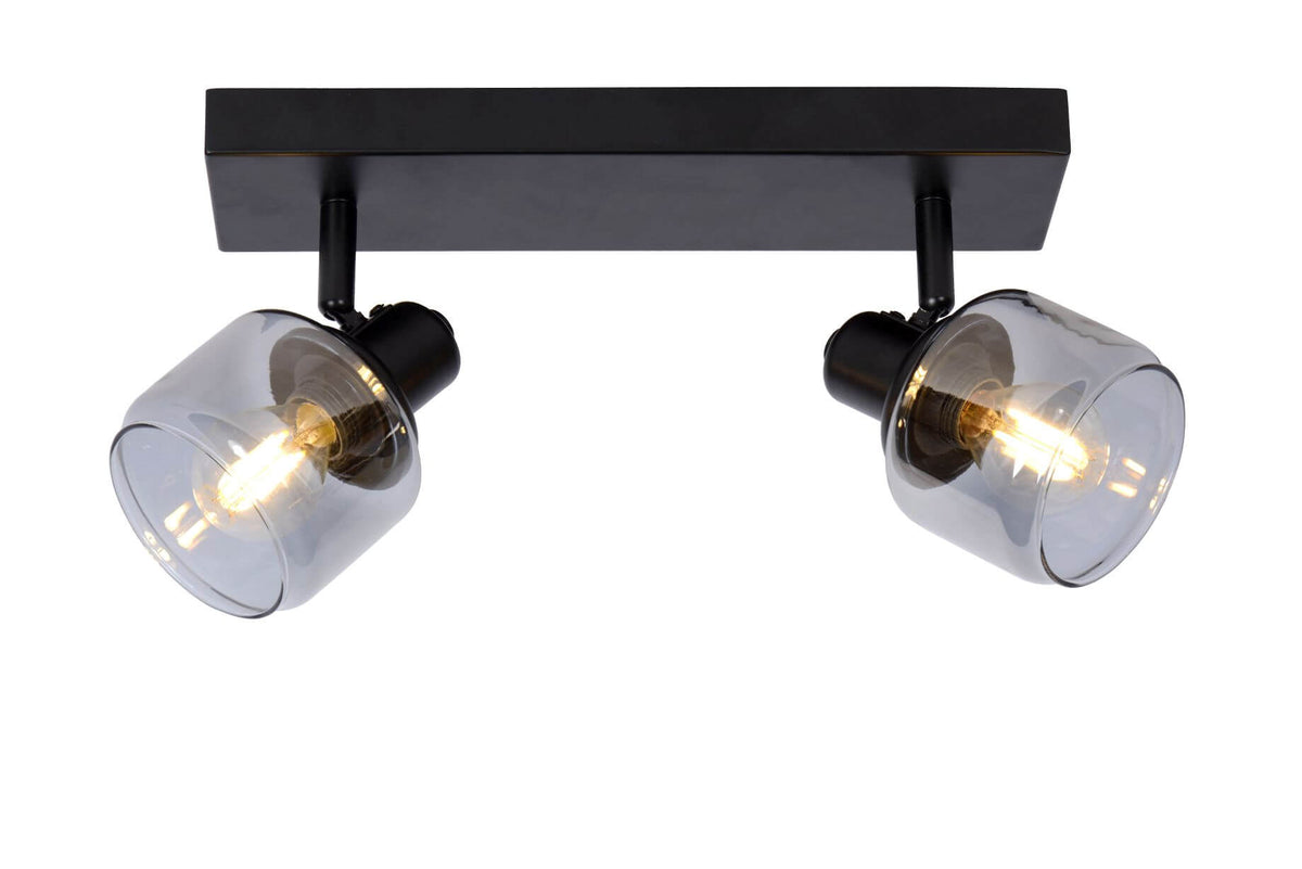 Plafonnier Bjorn 2 lumières noir et fumé, verre