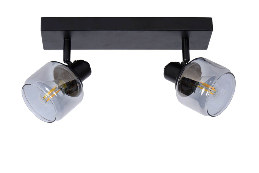 Plafonnier Bjorn 2 lumières noir et fumé, verre