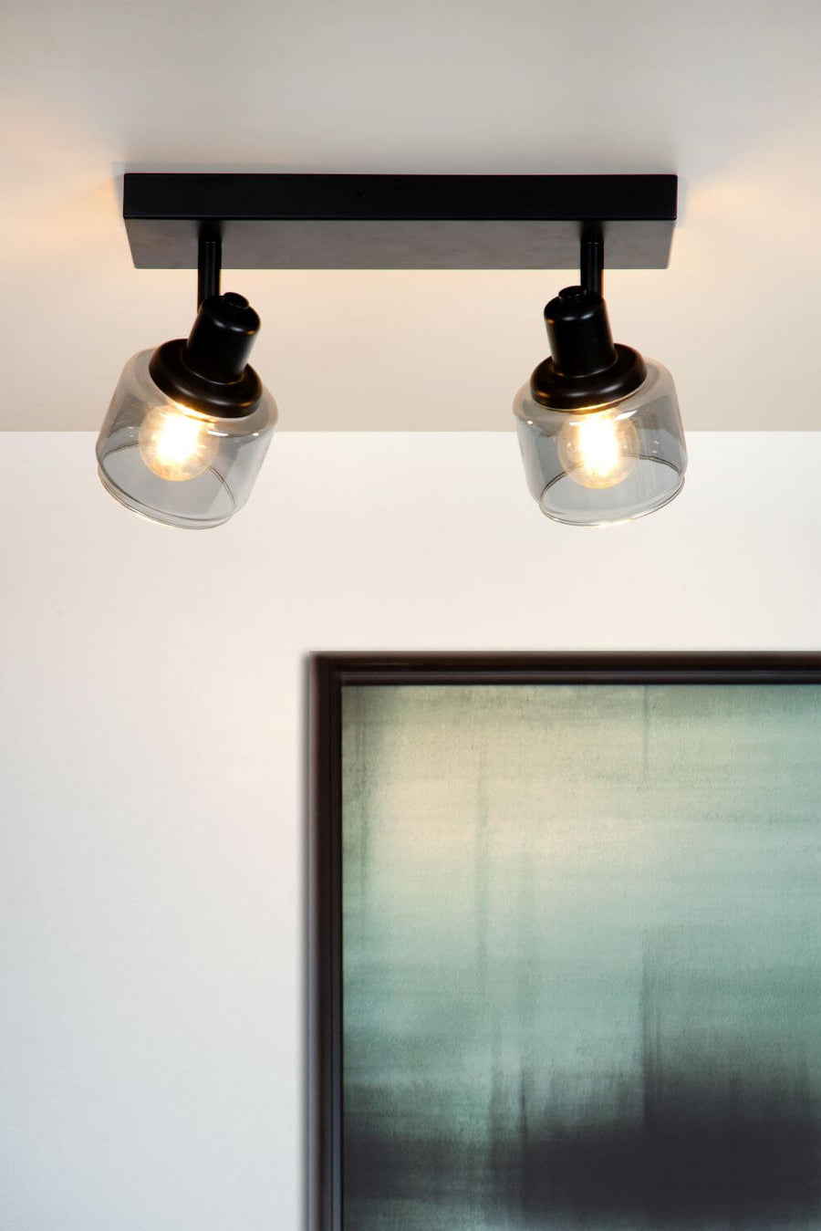 Plafonnier Bjorn 2 lumières noir et fumé, verre