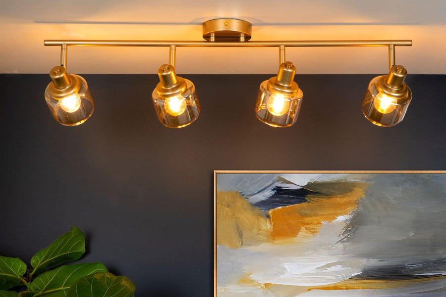 Plafonnier Bjorn 4 lumières doré mat, verre
